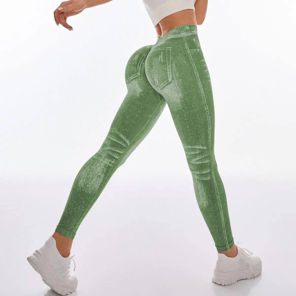  Women Sport Yoga Leggings Faux Jeans Skinny Tight Seamless Fitness Outerdoor Pants