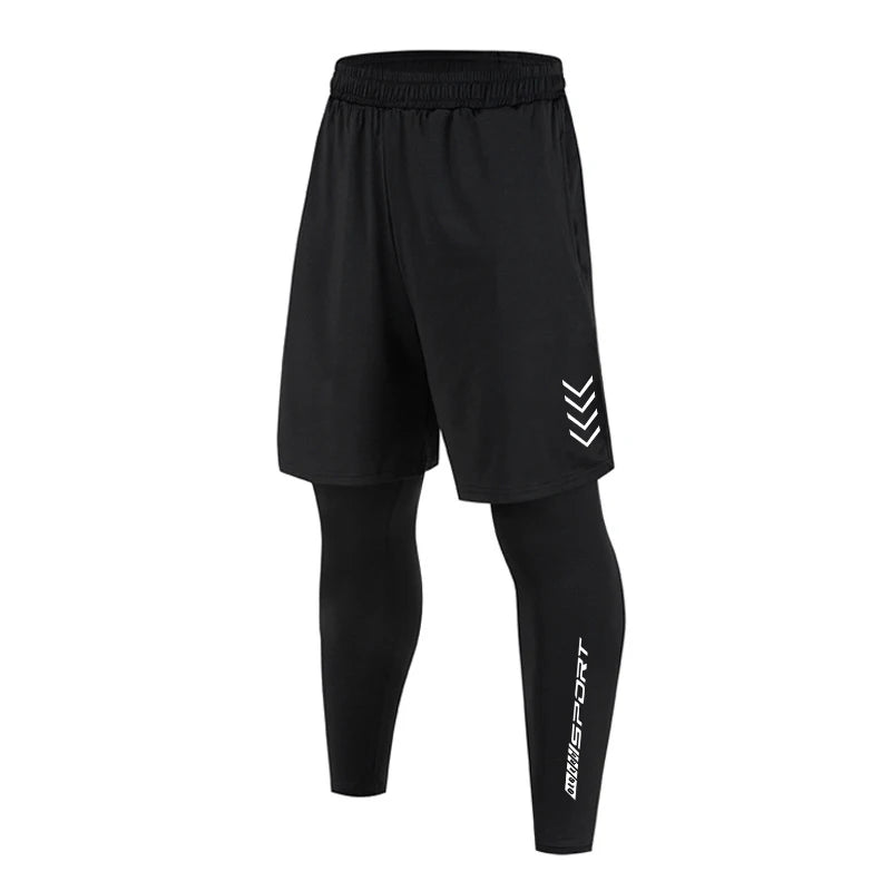 Men's 2-Piece Compression Pants Set with Shorts & Tights Quick Dry Athletic Sportswear for Gym Workout Running Fitness
