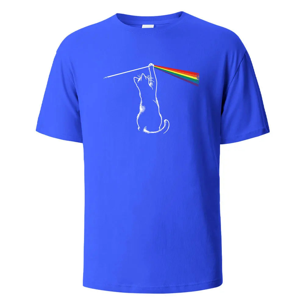Cat Light Simplicity Printed Men's T-Shirts 100%Cotton Breathable Comfortable Tops For Men Summer O-neck Oversize Men Clothing