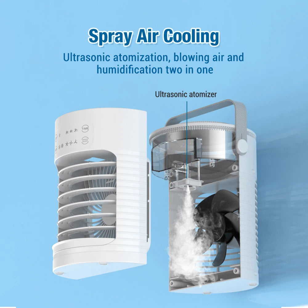 Air Conditioner Cooling Spray Fan Air Conditioner with Water Ice Evaporative Humidifier Quiet Air Cooler with Colorful Light