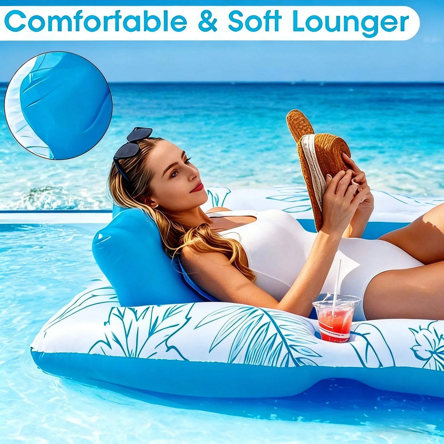 Extra Thick Oversized Pool Floating Sun Lounger, Comfortable Buoyant Sunbathing Mat for Swimming Pool, Beach, Lawn Outdoor
