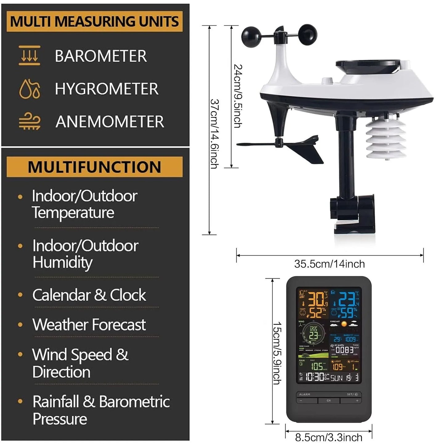 Smart Home Weather Station APP Control Monitor Temperature Humidity UV Index Wind Rainfall Auto Timer Perpetual Calendar