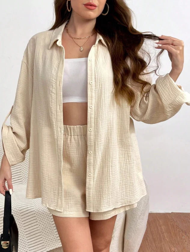 Solid Color Casual Loose Short Pants Sets For Women 2025 Elegant Summer Women's Two Pieces Suit Full Set Female Outfit Clothes