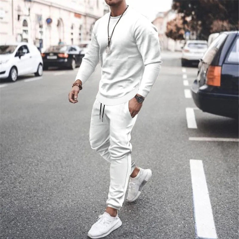 Men's Two-Piece Set O-Neck 2 Pieces Sets Tracksuit Hooded Sweatshirt +Drawstring Pants Male Sport Hoodies Running Sportswear