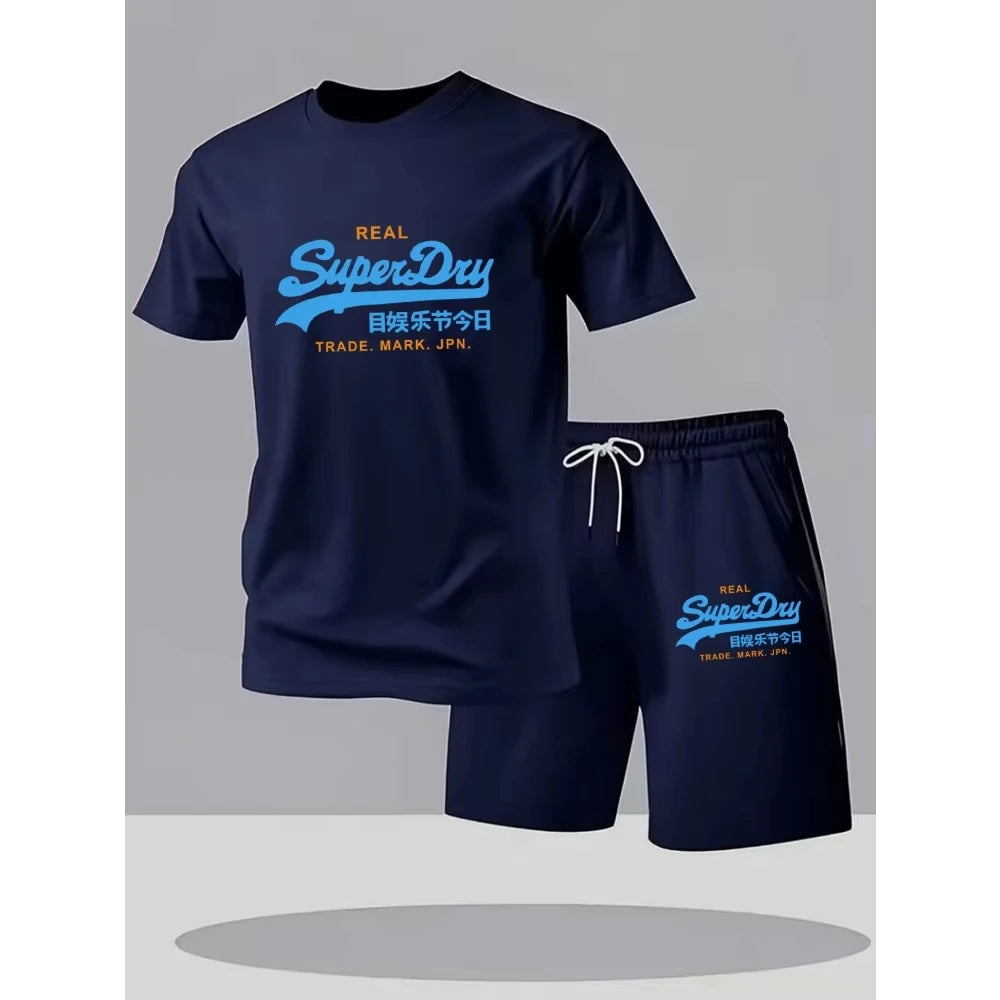 Men's 2026 Summer New Men Sets Men Clothing Casual Tshirt +Short Two-piece Oversize Men's Breathable Sports Suit 2-piece Set