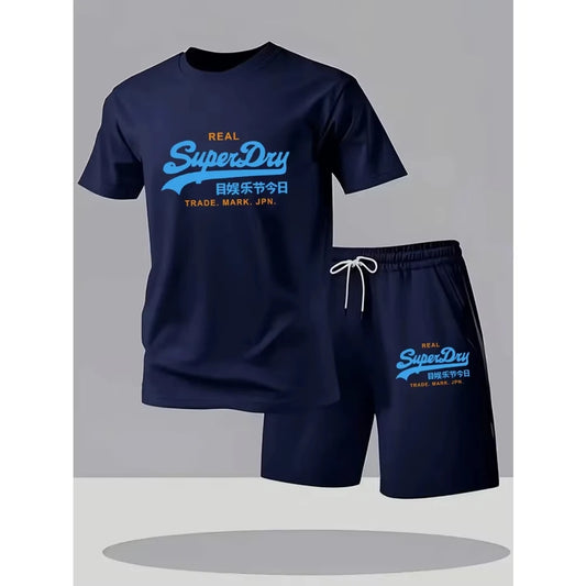 Men's 2026 Summer New Men Sets Men Clothing Casual Tshirt +Short Two-piece Oversize Men's Breathable Sports Suit 2-piece Set