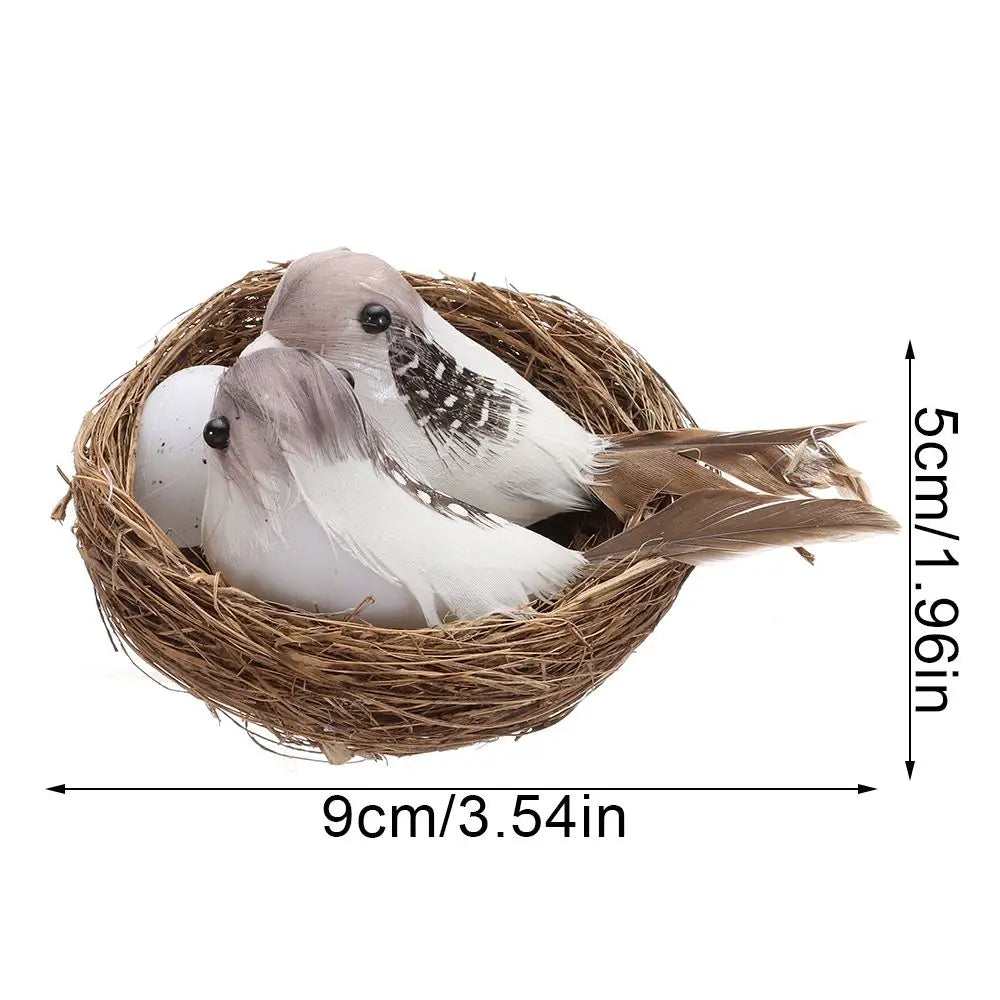 Decor Garden Vine Home House Decoration Craft Nature Realistic Feathered Bird Nest Artificial Craft Birds Birds Egg