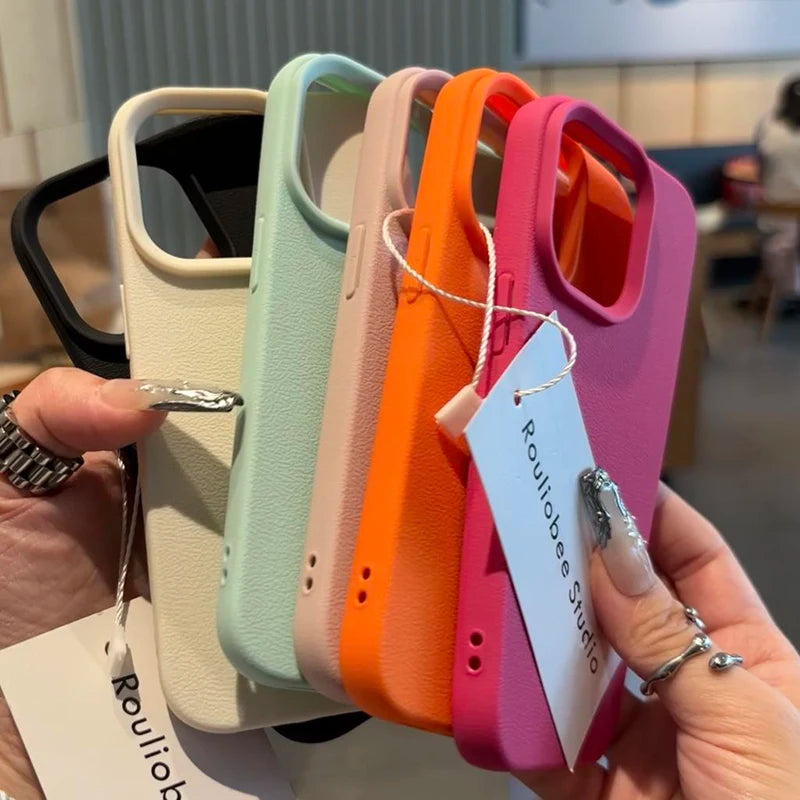 Candy Color Lichee Pattern Soft Phone Case For iPhone 17 Pro Max 11 12 13 14 15 16 Pro Max 17 Air 16E X XS XR Shockproof Cover