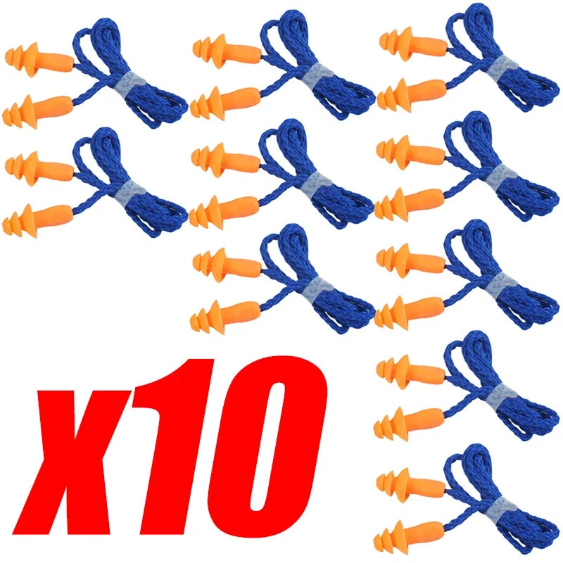 1/5/10Pairs Noise Cancelling Ear Plugs Silicone Corded Ear Plugs Ears Protector Reusable Anti-Noise Earplugs Headwear Earmuff