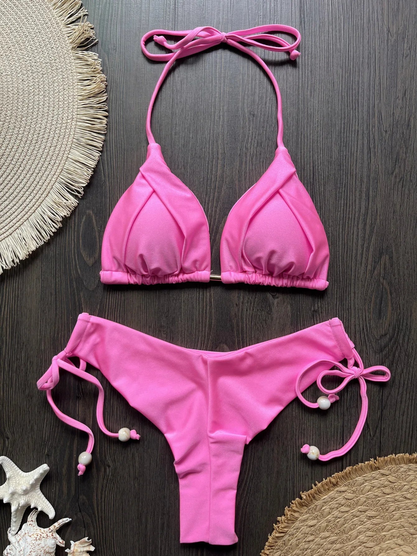 Summer Brazilian Bikini Set Women Sexy Bandage Top Thong Bottom 2 Pieces Set Push-up Swimwear Lace Up Swimsuit Beachwear