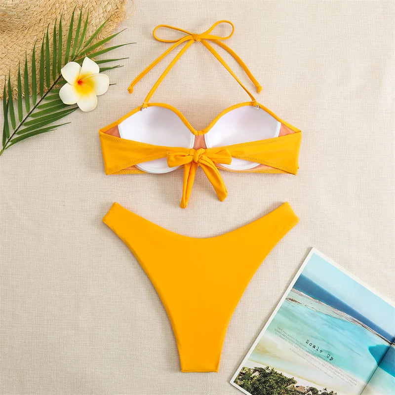 Bikini Swimsuit Women Swimwear 2026 New Solid Push Up Bikinis Set High Waist Thong Bathing Suit Two Pieces Swimming Suits Female