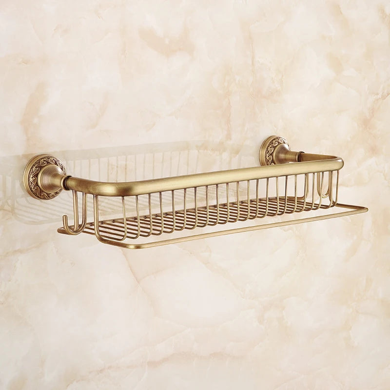 Antique Bronze Brass Wall Mounted Bathroom Soap Basket Bathroom Shower Shelf Shampoo Holder Shelves Storage Shelf Rack