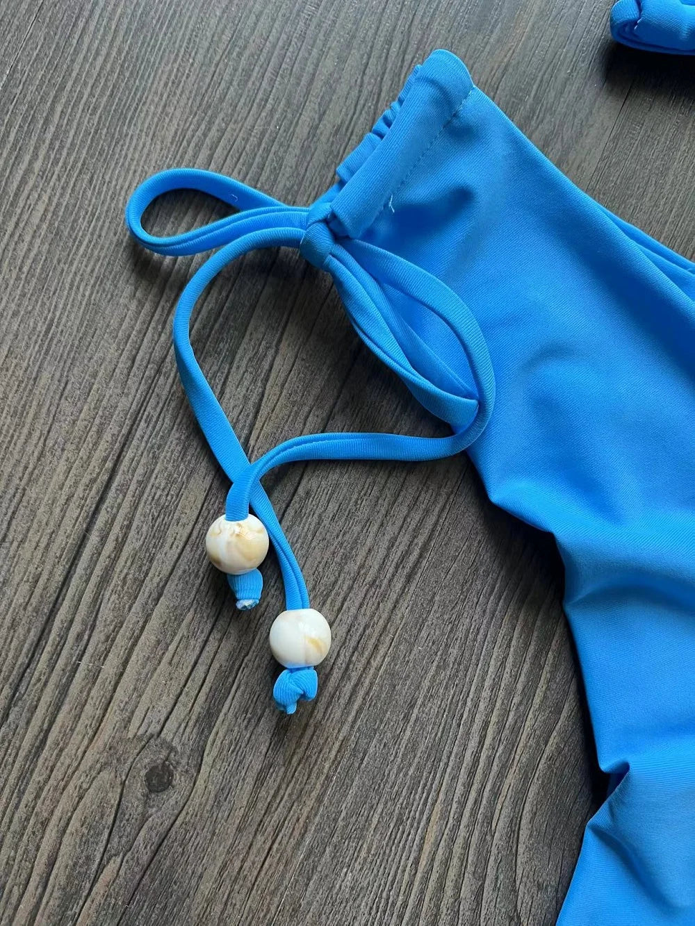 Solid color bikini set 2026 women's new swimsuit 2-piece set bead neck hanging bikinis summer beach Swimwear