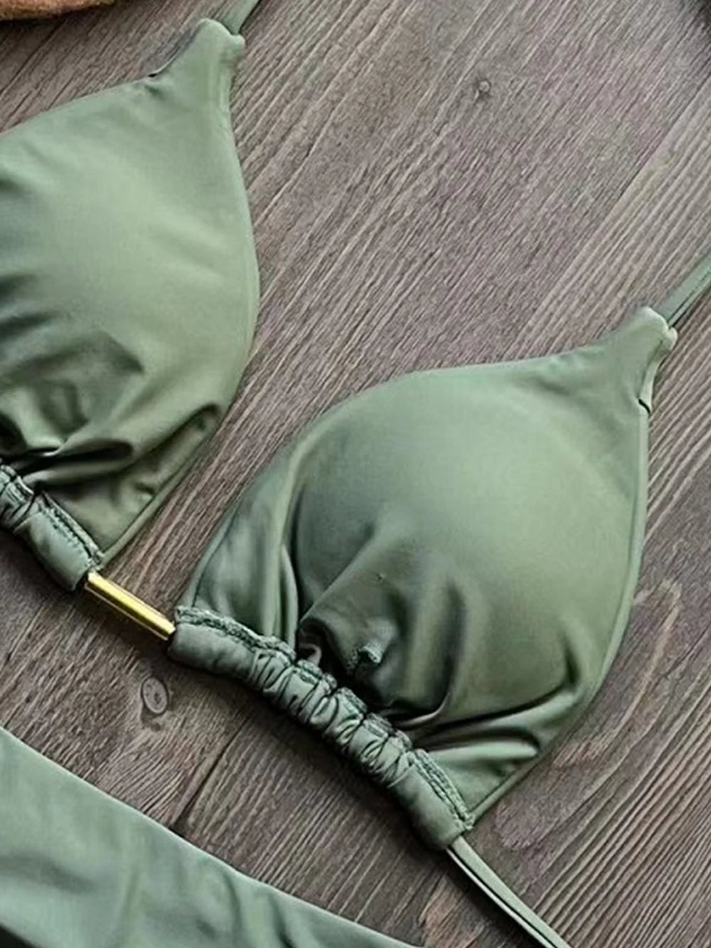 Solid color bikini set 2026 women's new swimsuit 2-piece set bead neck hanging bikinis summer beach Swimwear
