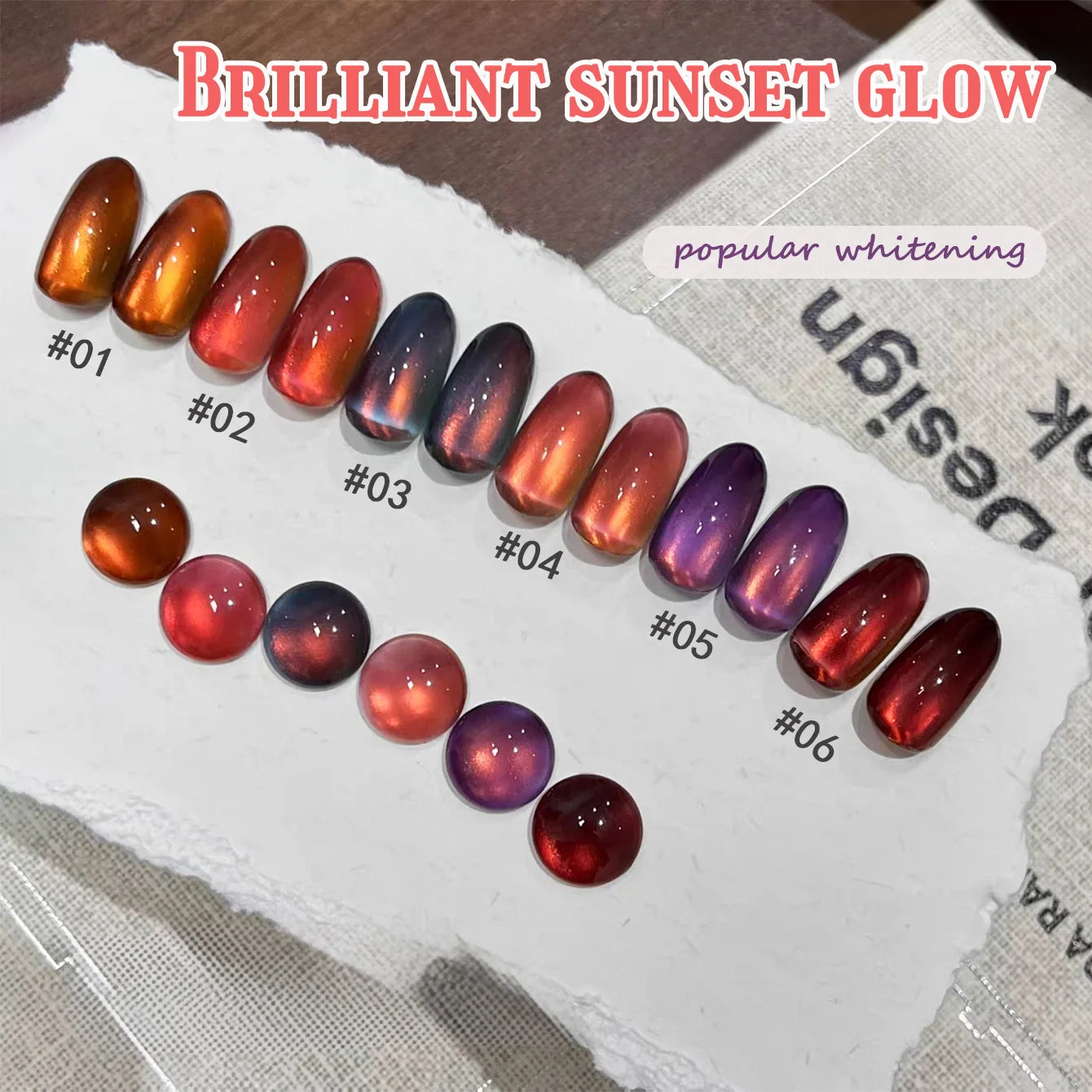 ZH 12ML 12-Color Christmas Red Nails Fiery Sunset Glass Bead Cat Eye Gel Nail Polish Fine Powder Cat Magnetic Gel Nail Salon