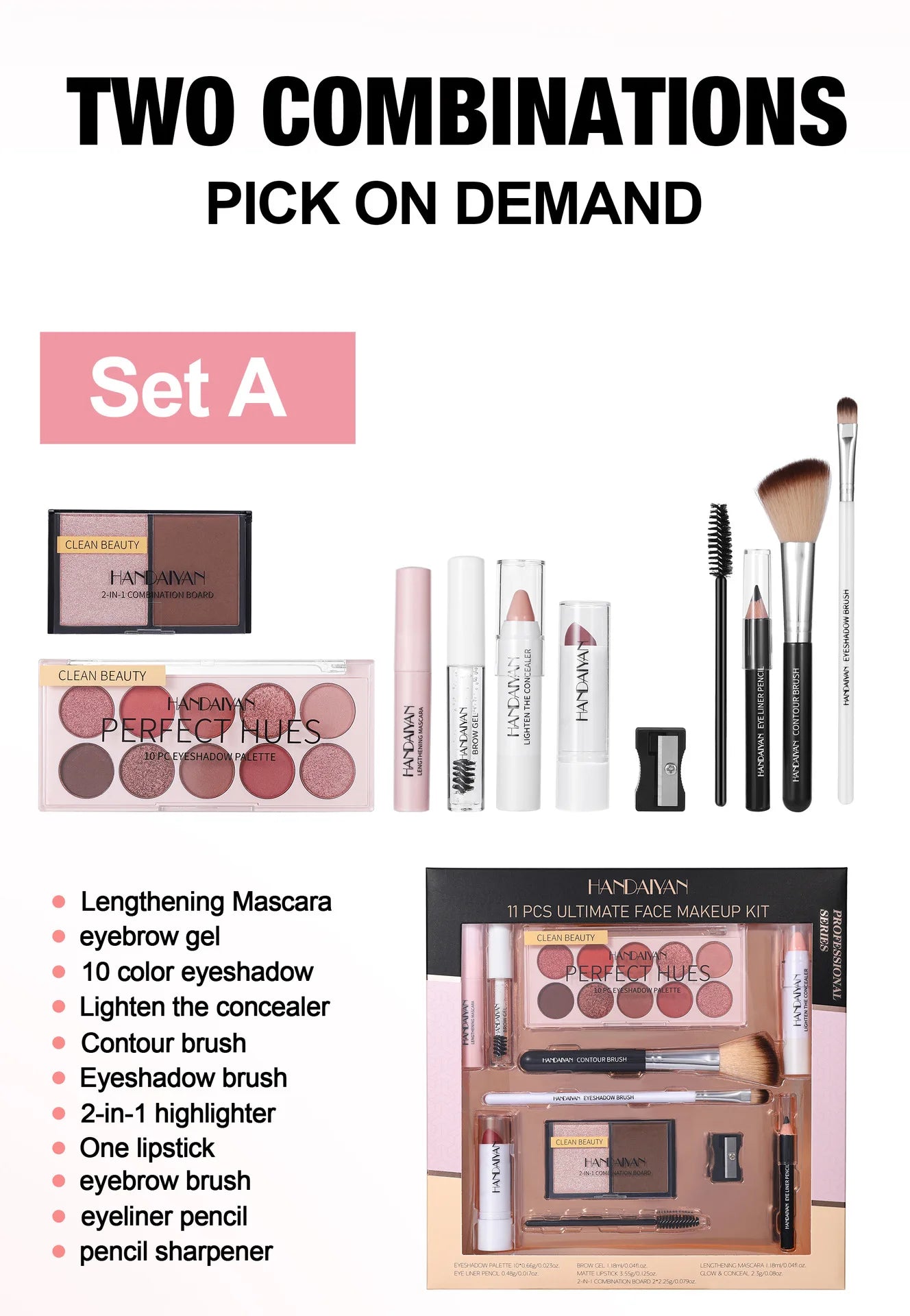 Professional Makeup Kit 11 Pieces Shadow Contour Blusher Set Waterproof Highly Pigmented Smudge Proof Face Cosmetics Collection