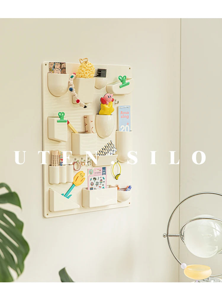 Wall-mounted Storage Rack with Hooks for Office, Kitchen and Workshop Children's Room Organizer with Adjustable Shelves