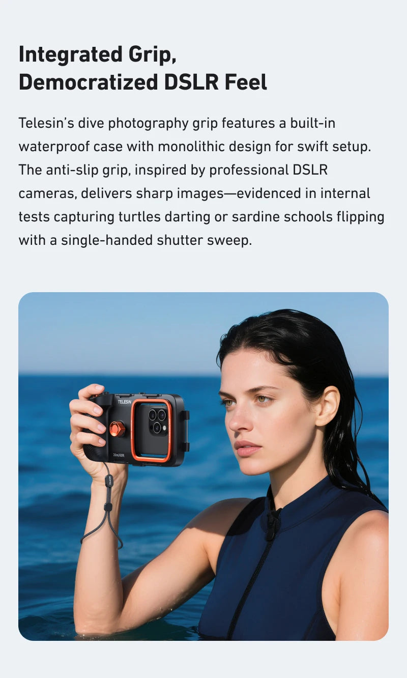 TELESIN Diving Waterproof Phone Case Universal Phone Camera Shoot Hand Grip Holder Shooting Aid Remote Control Handle