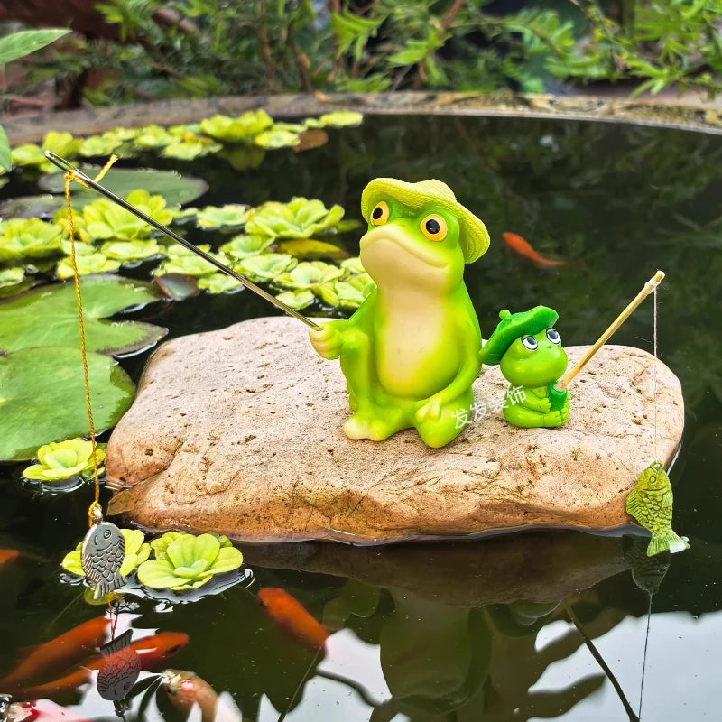 Aquarium Decoration Mini Fishing Panda Fishing Frog Fish Tank DIY Landscaping Ornaments Home Garden Pond Decorations