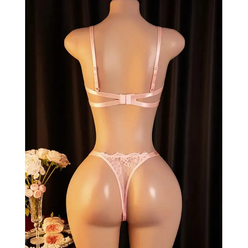 Lenceria Babydoll Sexy Bra And Panty Set With Steel Ring Lingerie Intimates Pink Delicate Push-Up Bras Women's Underwear Sets