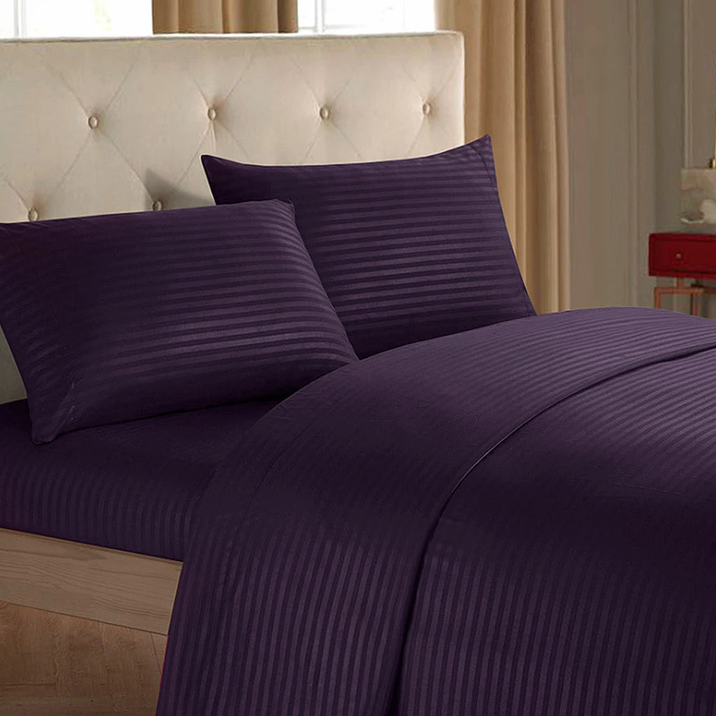 Battilo Bed Sheets 4 Pieces Set Luxury Fitted Flat Sheet with Pillowcases Solid Stripe Bedding Set For Twin Full Queen King Size