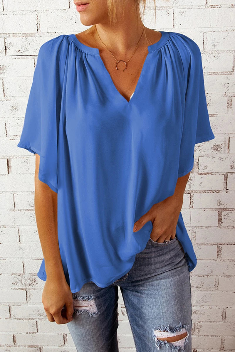 Summer New Loose V-neck Top Casual Women's T-shirt Chiffon Shirt