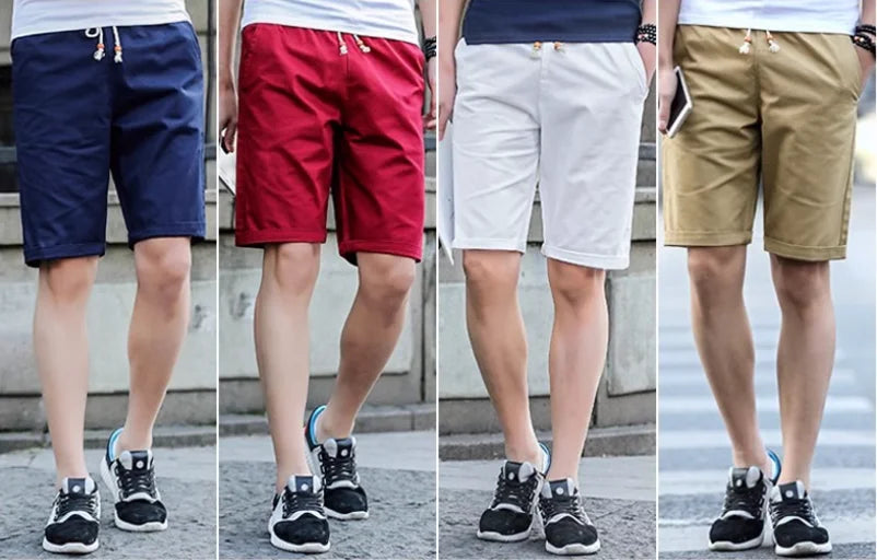 2025 NEW Cotton shorts for men in summer, thin fit, slim fit, casual, sporty, five inch mid length, youth elastic band shorts