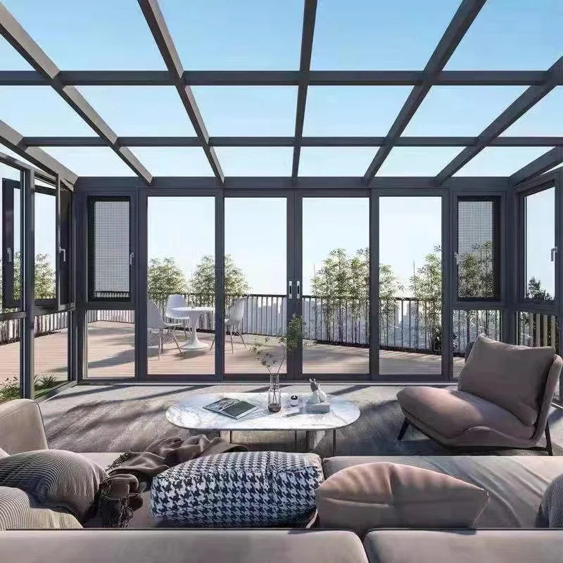 Enclosed Insulated Sunroom Garden Terrace Glass, Aluminum Solarium Conservatory Outdoor Living Room Sun House for Villa