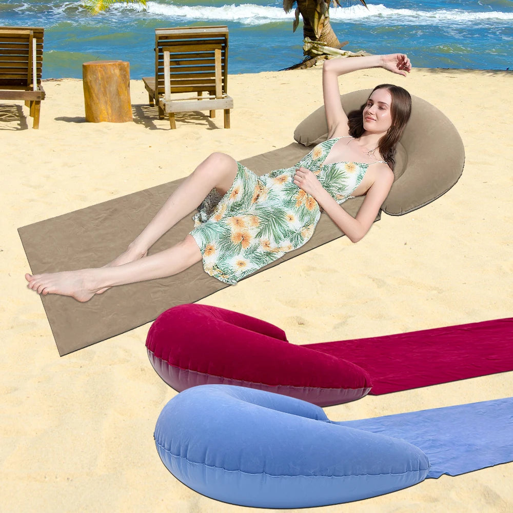 1pcs Inflatable Beach Mat Grass Cushion PVC Moisture Proof Portable Foldable Beach Sleeping Mat Suitable For Outdoor Activities