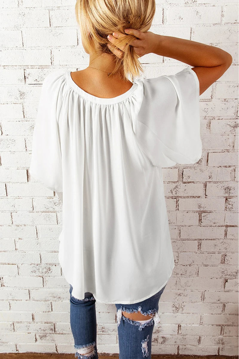 Summer New Loose V-neck Top Casual Women's T-shirt Chiffon Shirt