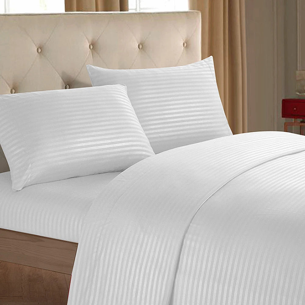 Battilo Bed Sheets 4 Pieces Set Luxury Fitted Flat Sheet with Pillowcases Solid Stripe Bedding Set For Twin Full Queen King Size