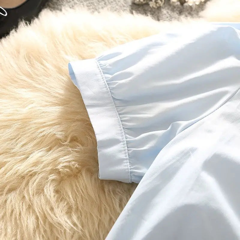 Cropped Summer Shirts Women Simple Office Lady All-match Solid Sweet Short-sleeve Design Chic Young Y2k Tops Popular Slim Preppy