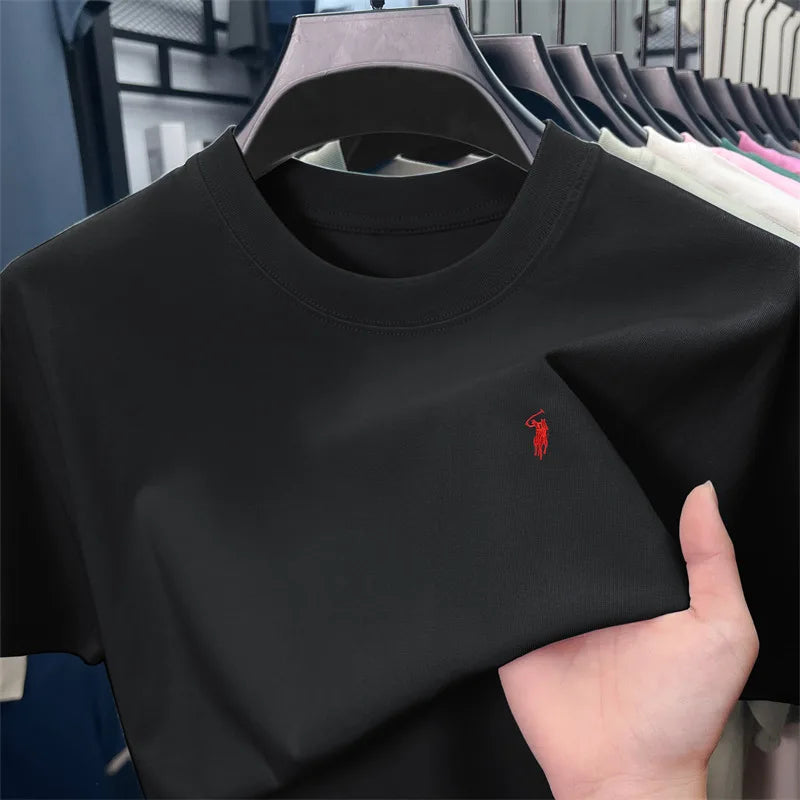 Men's Cotton Short Sleeve T-Shirt Fashionable Pony Print Summer New High-end Comfortable Casual Crew Neck Top