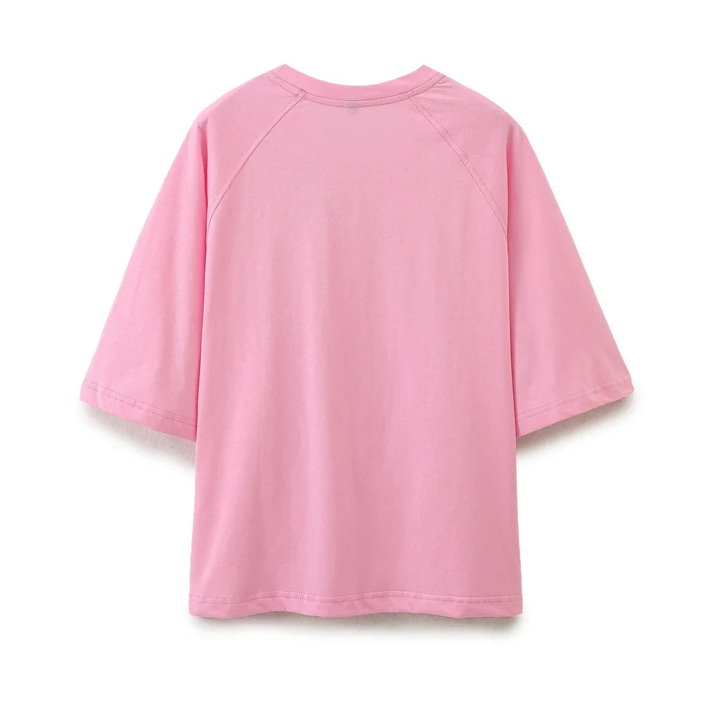 HH Summer Women Casual T Shirt Pant Sets Elegant Pink O Neck Short Sleeve T-Shirt + Drawstring Loose Trousers Spring Suit