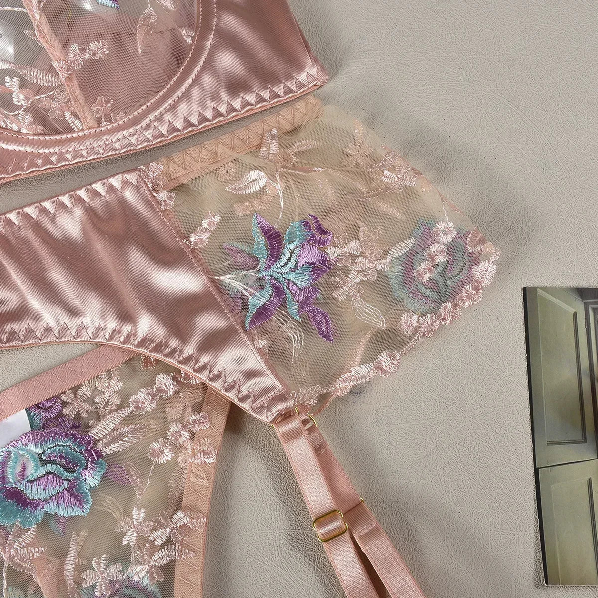 Ellolace Sensual Women Lingerie Fancy Floral Sheen Silk Underwear Transparent Garter Exotic Sets Fairy Luxury Intimate Goods