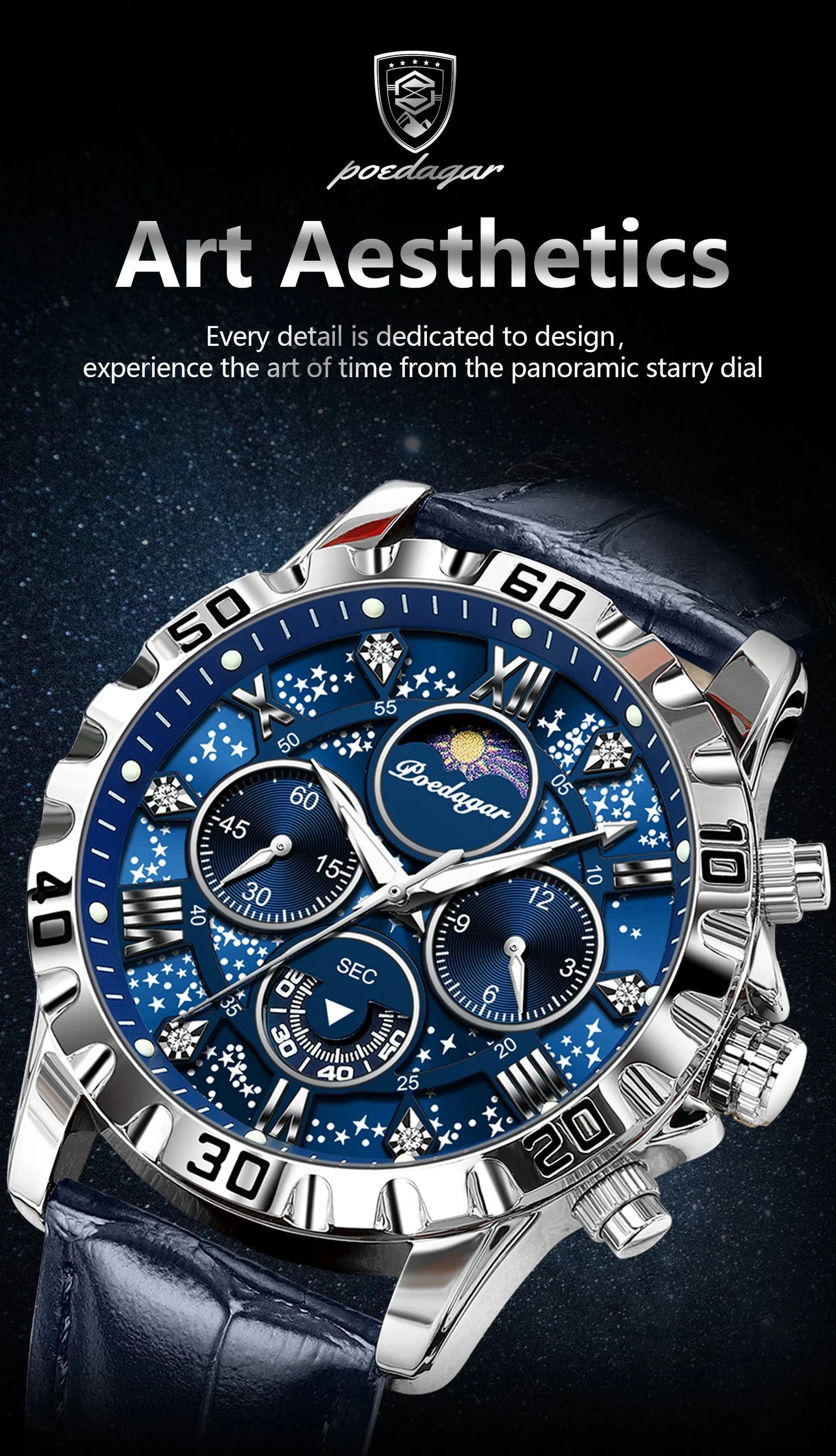 POEDAGAR Luxury Fashion Man Watch Waterproof Luminous Chronograph Leather Watches For Men Sports Outdoor Men's Quartz Wristwatch