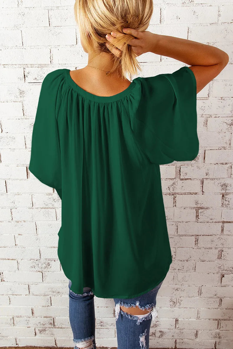 Summer New Loose V-neck Top Casual Women's T-shirt Chiffon Shirt