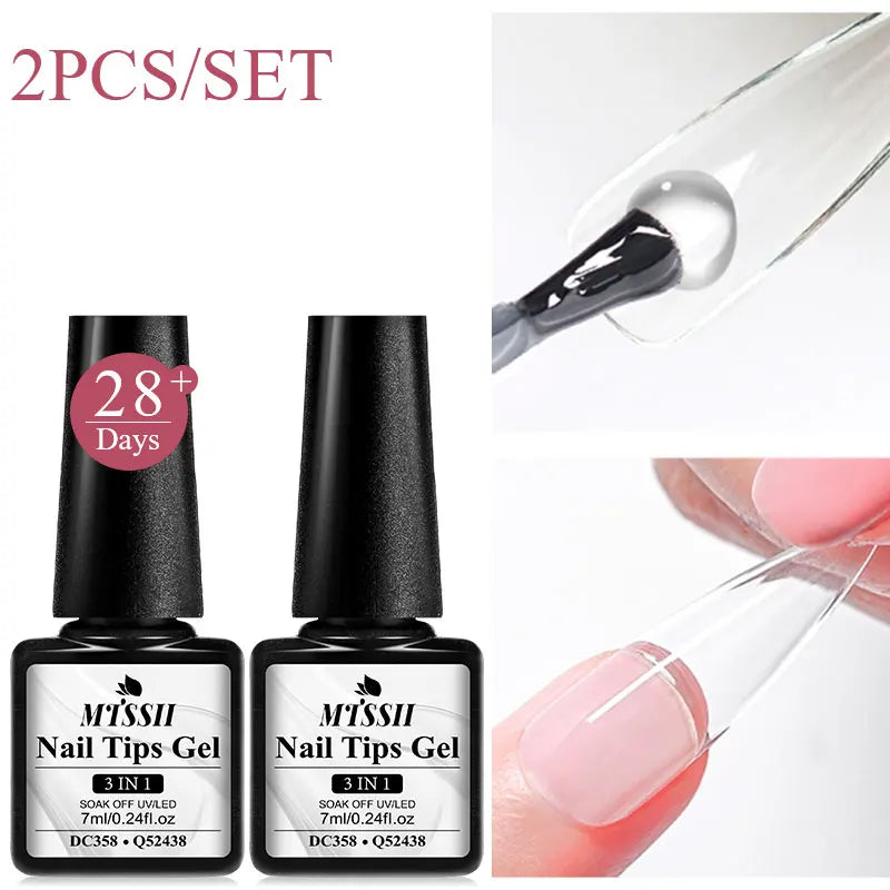 3 IN 1 Soft Nail Tips Gel Transparent Nail Tips Gel For False Nails Extension Strong Adhesive Tip Glue UV LED Soak Off Manicure