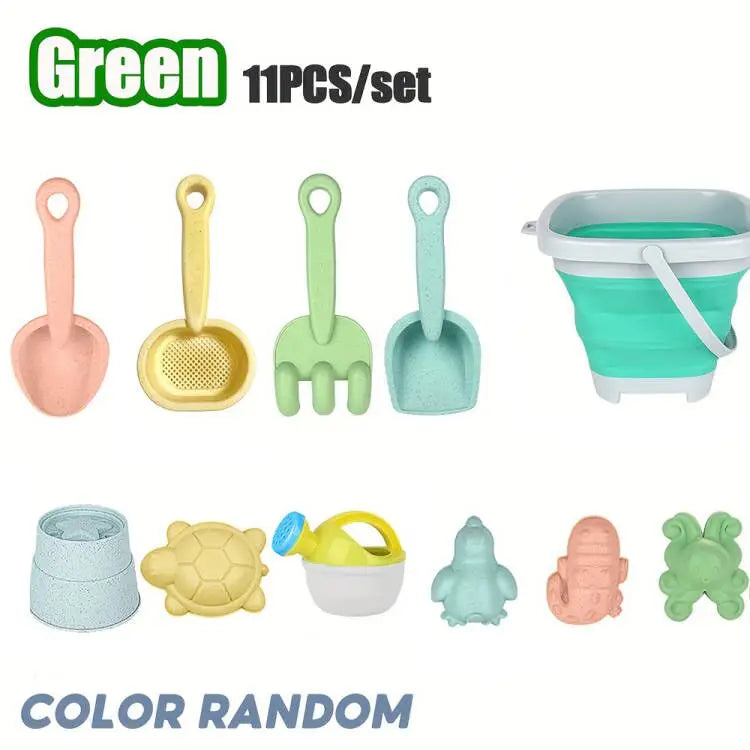 11Pcs Beach Toys Set Gift Package Sand Toys for Kids Sandbox Toys with Collapsible Bucket Shovel Set Sand Molds Summer Outdoor