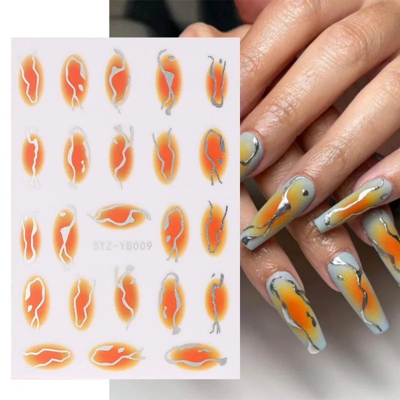 1PCS Black White Butterfly Laser Nail Stickers Y2K Nail Art Decoration Abstract Lines Bronzing Flowers Stickers For Nails