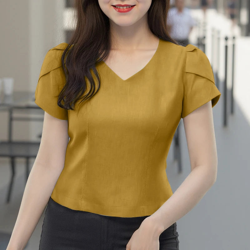 Summer Short Puff Sleeve Blouse ZANZEA Women Tunic Tops 2025 Fashion Solid Color Shirts Sexy V-Neck Casual Blusas Streetwear