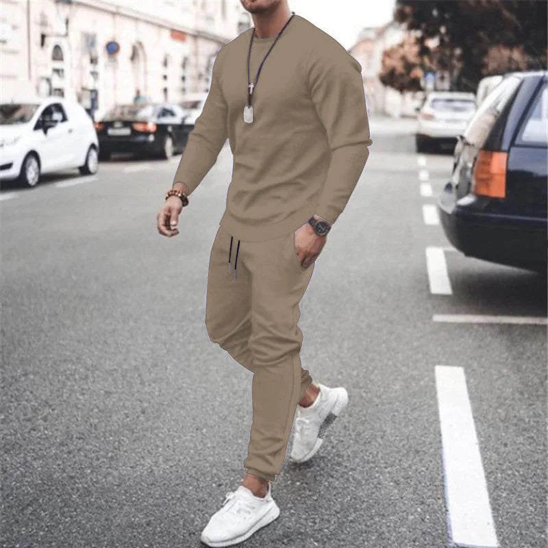 Men's Two-Piece Set O-Neck 2 Pieces Sets Tracksuit Hooded Sweatshirt +Drawstring Pants Male Sport Hoodies Running Sportswear