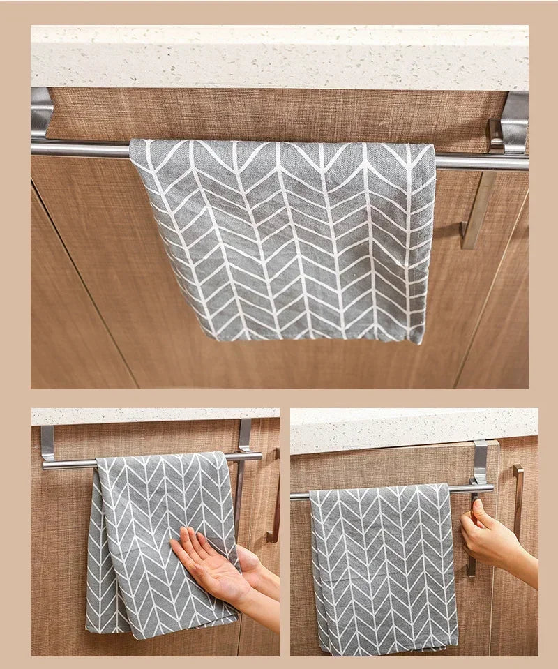 Kitchen Cabinet Door Towel Bar Stainless Steel Door Back Towel Hanging Holder Bathroom Punch-free Towels Hooks Home Organizer
