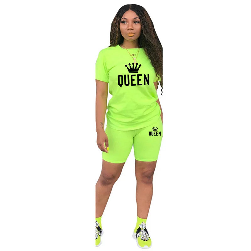 Summer Womens Tracksuit Queen Printing  T-Shirt+Shorts 2 Piece Sets Fashion Casual Sportswear Clothing Luxury Jogging Short Suit