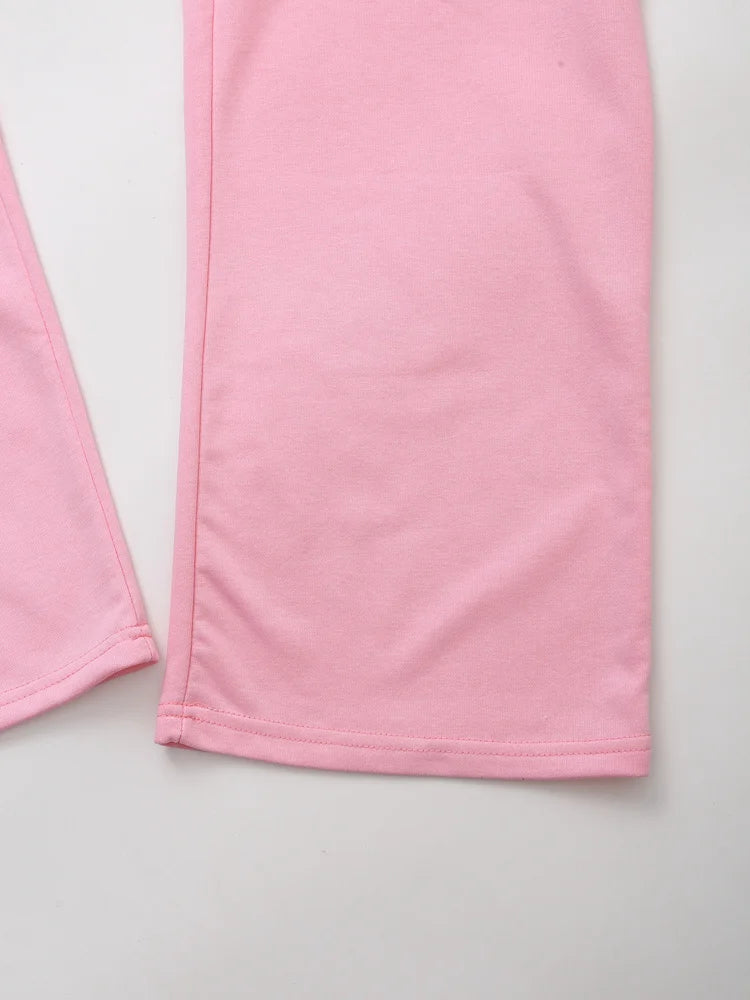 HH Summer Women Casual T Shirt Pant Sets Elegant Pink O Neck Short Sleeve T-Shirt + Drawstring Loose Trousers Spring Suit