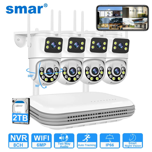 Smar WiFi Security Camera System 6MP Dual Lens Wireless IP Camera Kit With Two-Way Audio 8CH NVR