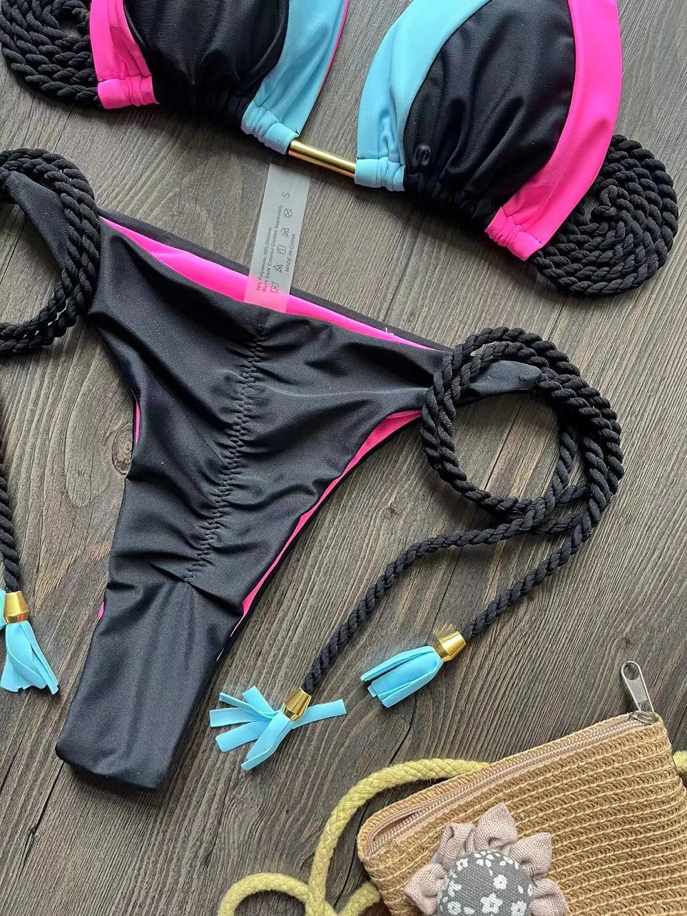 RUOTONSEPT Sexy Solid Splicing Bikini Set Swimwear Women Swimsuit Braiding rope Bandage Triangle Bathing Suit Brazilian Biquinis