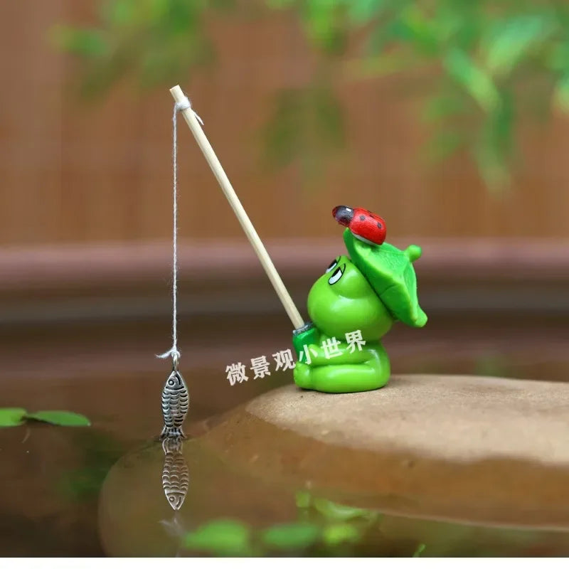Aquarium Decoration Mini Fishing Panda Fishing Frog Fish Tank DIY Landscaping Ornaments Home Garden Pond Decorations