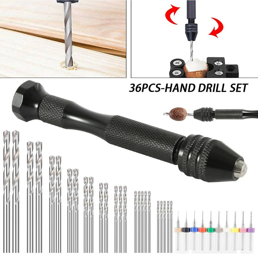 36Pcs Micro Hand Drill Bits Set  Pin Vise PCB Mini Drill Twist Drill Punching Rotary Tool For Jewelry Wood Craft DIY Sculpture