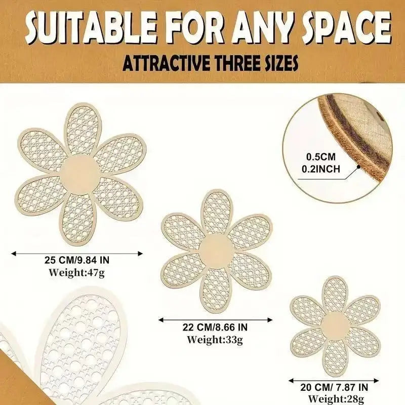 Bohemian Daisy Wall Decoration, Wooden Rattan-Like Pattern Wall Art Hanging Piece, Home Living Room Wall Decoration